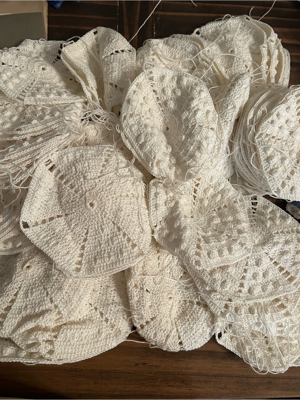 Handmade Crochet Squares in Cream Swedish popcorn pattern 70 piece
